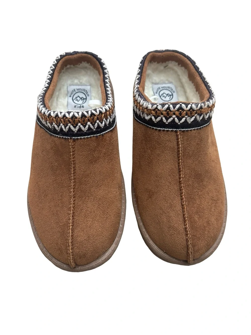 White Mountain Kids Brown Suede Slip-On Clog with Braided Trim (unisex)